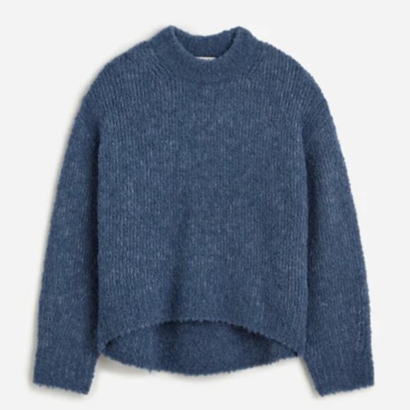 NWT Madewell Wool-Alpaca Blend Bouclé-Knit Oversized Sweater Blue S - Picture 2 of 11